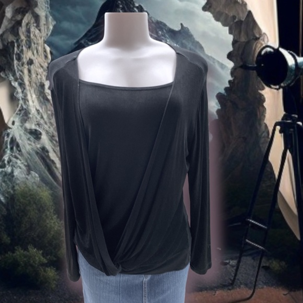 Chico's Travelers Black Layered Look Drape Neck Top Size M